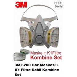 3M 6200 Gaz Maskesi + K1 Filtre Dahil Kombine Set